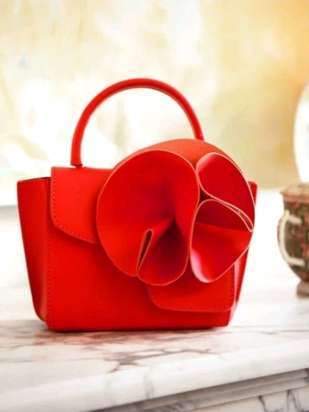 $595 MSRP, ATP Atelier Montalcino Leather Mini Handbag in Salsa Red